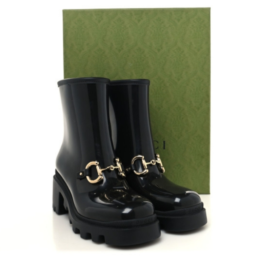Gucci Rubber Waterproof Horsebit Ankle Boots 39 Black
